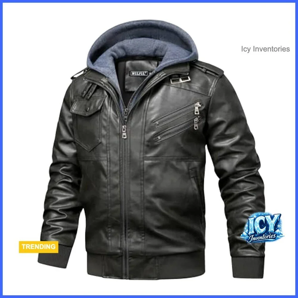 Men's Faux Leather Jacket Lapel Zip-Up Slim Fit Coat